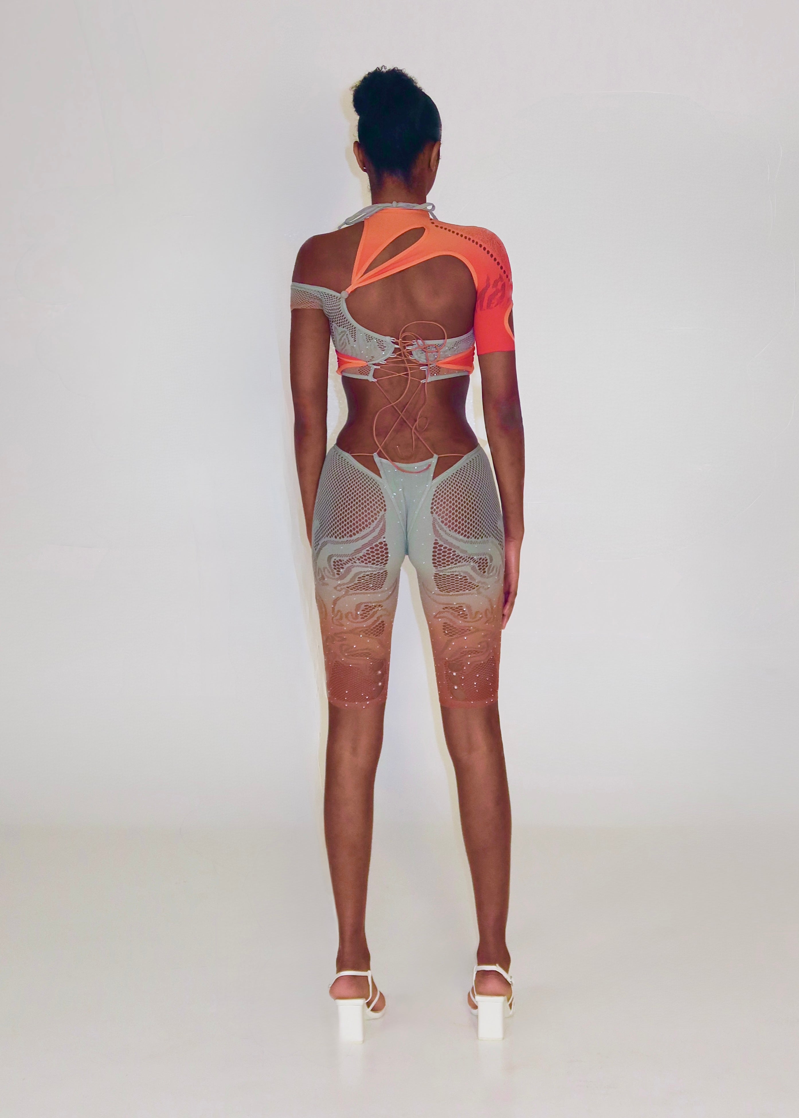 Ombré Mesh Lace-Up Playsuit